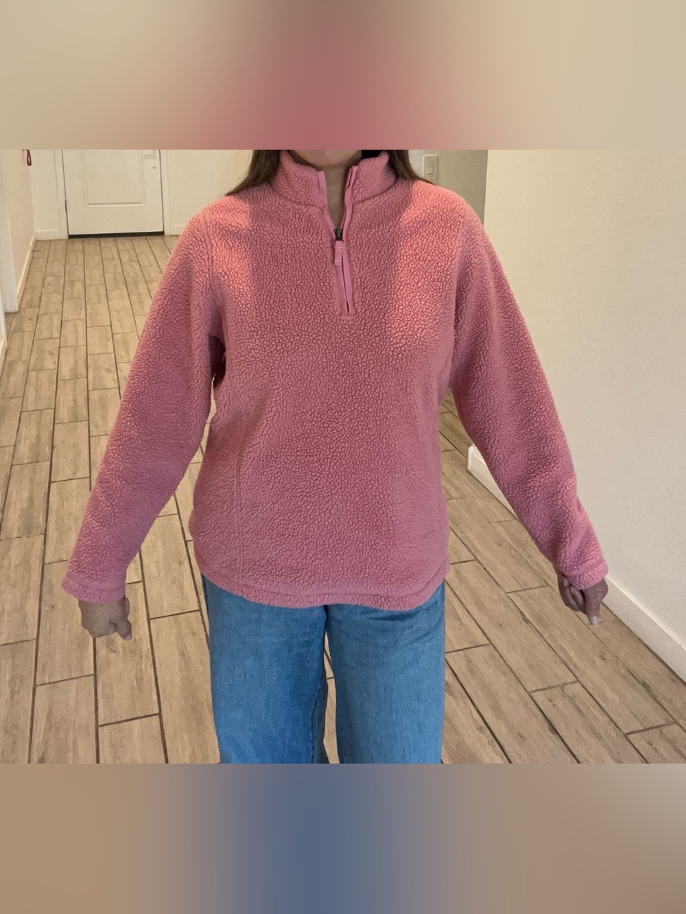 Lands' End Pink Sherpa Half-Zip Pullover Jacket